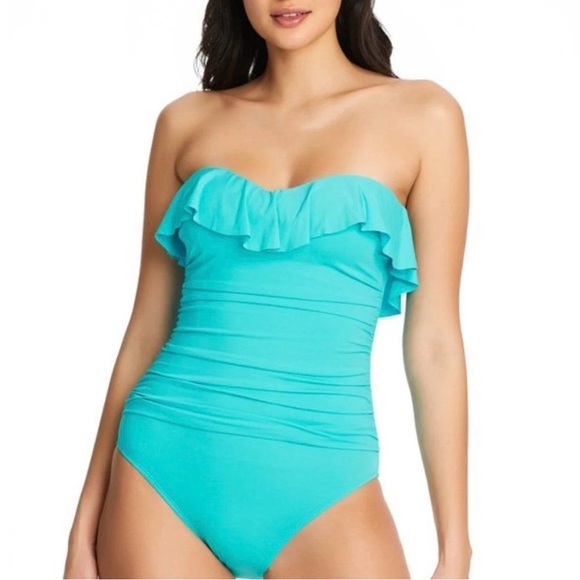 Bleu Rod Beattie Shirred Ruffle One Piece Swim - Wave Runner - NWT - Size 20 - Picture 2 of 4